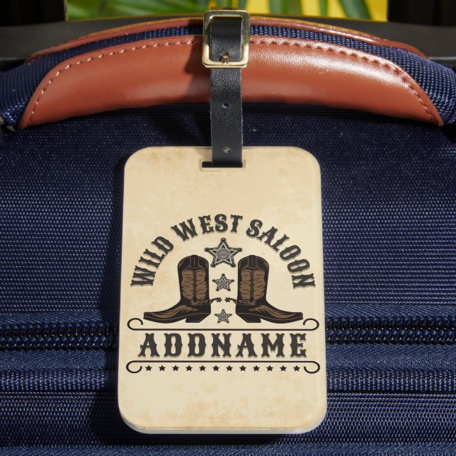 Westerna CowboyBoots ADD NAMN sheriff Spurs Saloon Bagagebricka (Framsida Insitu 2)