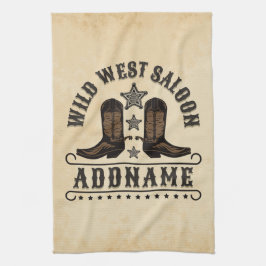 Westerna CowboyBoots ADD NAMN sheriff Spurs Saloon Kökshandduk