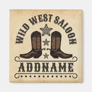 Westerna CowboyBoots ADD NAMN sheriff Spurs Saloon Magnet