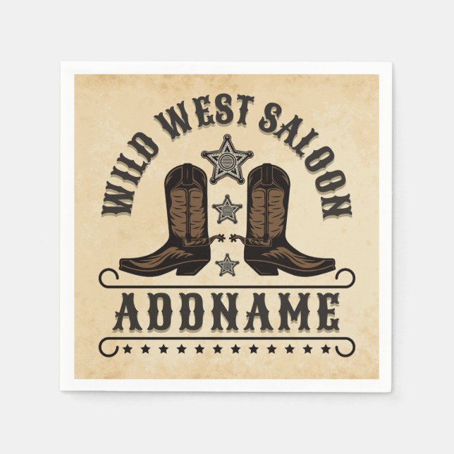 Westerna CowboyBoots ADD NAMN sheriff Spurs Saloon Pappersservett (Framsidan)