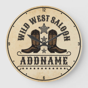 Westerna CowboyBoots ADD NAMN sheriff Spurs Saloon Stor Klocka
