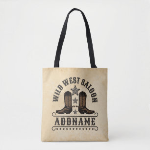 Westerna CowboyBoots ADD NAMN sheriff Spurs Saloon Tygkasse
