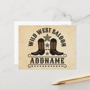 Westerna CowboyBoots ADD NAMN sheriff Spurs Saloon Vykort