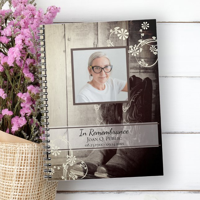 Westerna Cowboyboots Funeral Memorial Guest Bok Anteckningsbok (Skapare uppladdad)