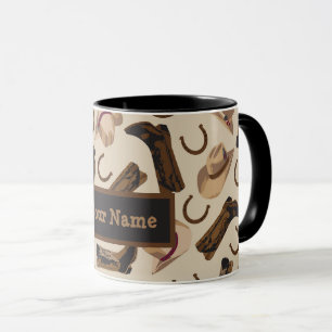 Westerna CowboyBoots Hats Beige Namn Personlig Mugg