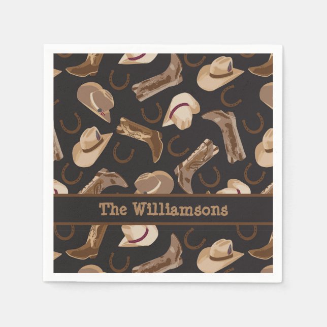 Westerna CowboyBoots Hats Brown Black Namn Anpassn Pappersservett (Framsidan)