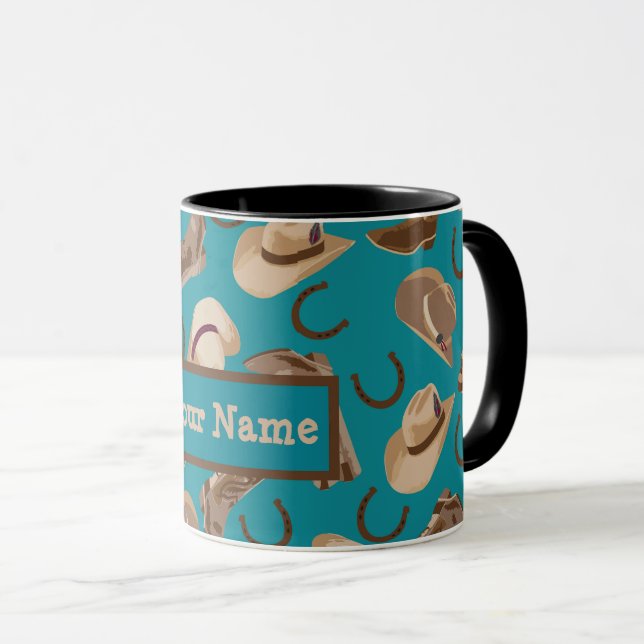 Westerna CowboyBoots Hats Teal Namn Personlig Mugg (Framsida höger)