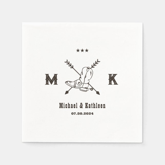 Westerna CowboyBoots Monogram Boho-Landsbyggsbröll Pappersservett (Framsidan)