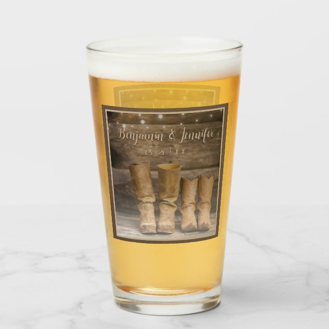 Westerna CowboyBoots Rustic Barn Monogram Glaskopp (Framsida fylld)