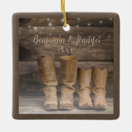Westerna CowboyBoots Rustic Barn Monogram Julgransprydnad Keramik