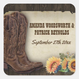 Westerna CowboyBoots Sunblomsterasbröllop-favorite Fyrkantigt Klistermärke