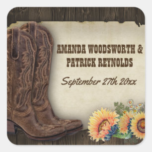Westerna CowboyBoots Sunblomsterasbröllop-favorite Fyrkantigt Klistermärke