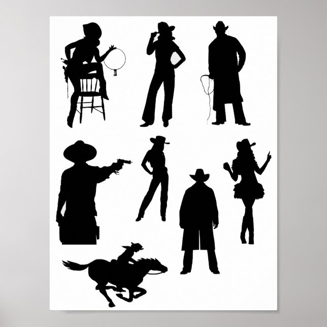 westerna cowboycowboys, rodeo silhouettes poster (Framsidan)