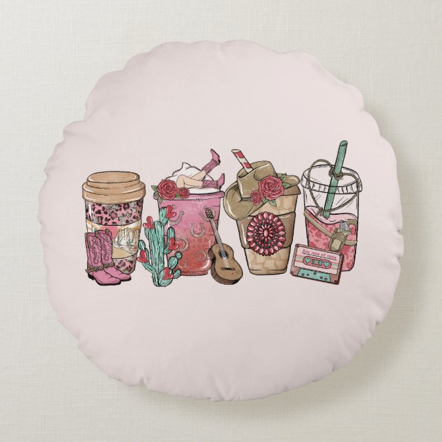 Westerna Cowboyen Älskare Rund Kudde (Framsidan)