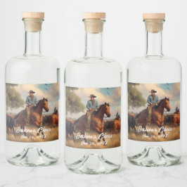 Westerna Cowboyen och Bay Horse Bröllop Spritflaskor Etikett