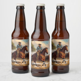 Westerna Cowboyen och Bay Horse Ölflaska Etikett