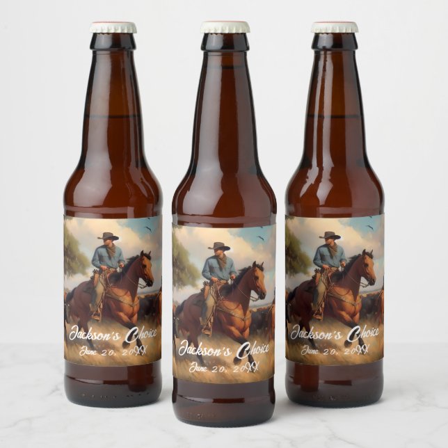 Westerna Cowboyen och Bay Horse Ölflaska Etikett (Flaskor)