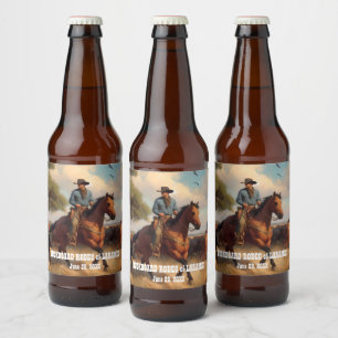 Westerna Cowboyen och Bay Horse Ölflaska Etikett