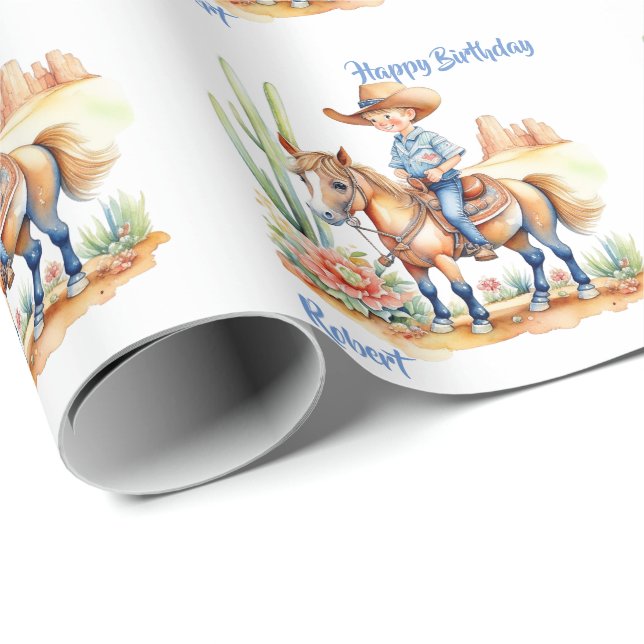 Westerna Cowboyen på Personligen Horse Birthday Presentpapper (Rullad Hörn)