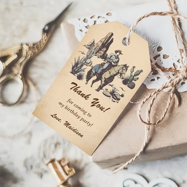 Westerna CowboyFödelsedagsfest Gift-Märkre Presentetikett (Skapare uppladdad)