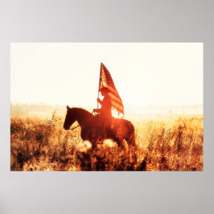 Westerna - cowboyporträtt med USA flagga Poster