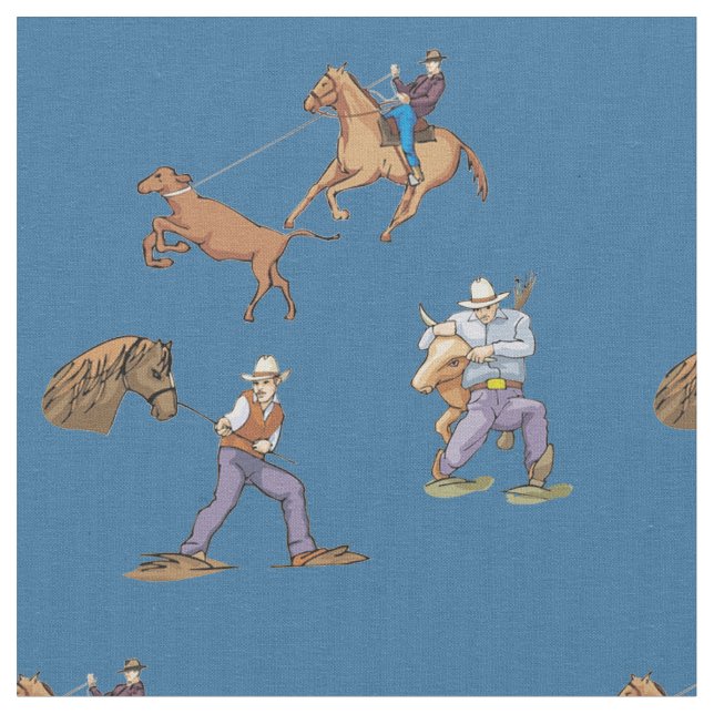 Westerna Cowboys Horse Roping Steer Fabric Tyg (Närbild)