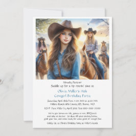 Westerna Cowgirl 15:e Födelsedagsfest inbjudan