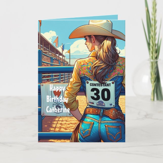 Westerna Cowgirl 30års födelsedag Rodeo-Anpassning Kort (Framsida)