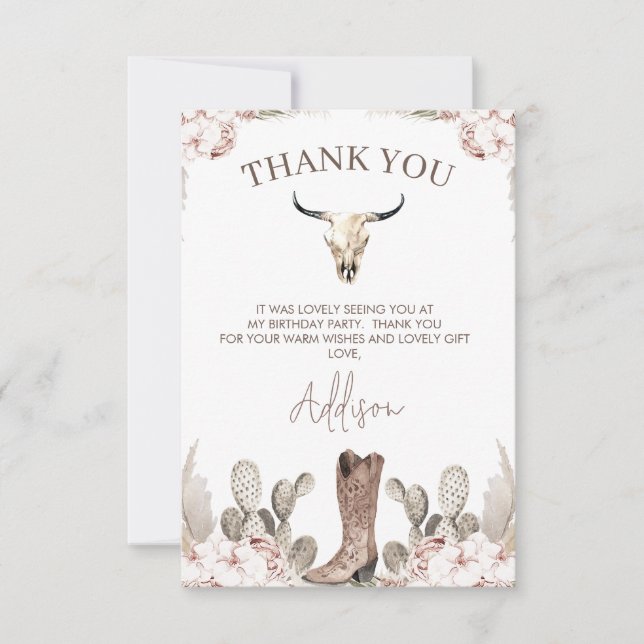 Westerna Cowgirl Boot Birthday Tack You Card (Framsida)