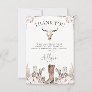 Westerna Cowgirl Boot Birthday Tack You Card Kort