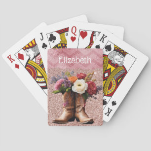 Westerna Cowgirl Boots Blommigt Rosa Gnistra Namn Casinokort