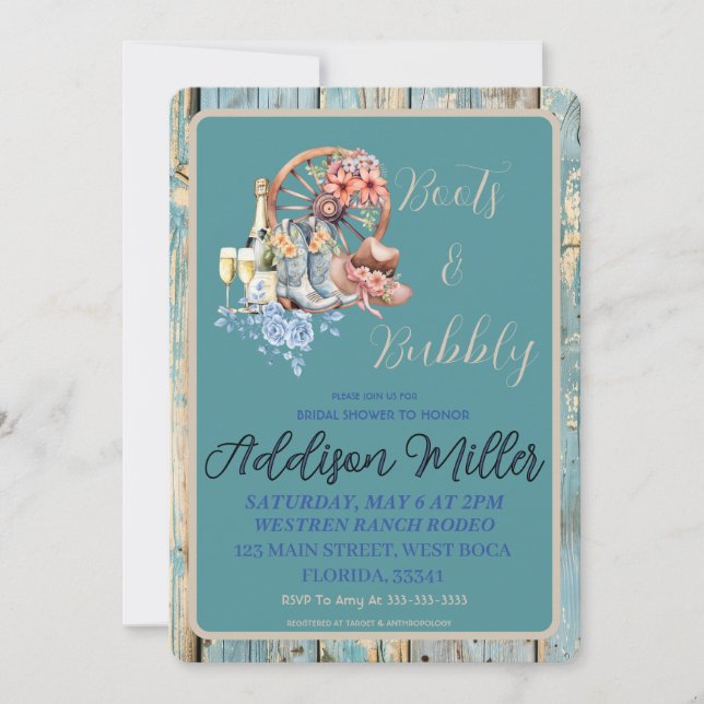 Westerna Cowgirl Boots och Bubly Möhippa Inbjudningar (Framsida)