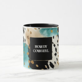 Westerna Cowgirl Cowhide, Turcos Black Cream Guld Mugg