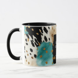 Westerna Cowgirl Cowhide, Turcos Black Cream Guld Mugg