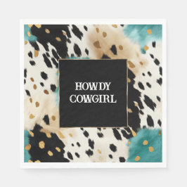 Westerna Cowgirl Cowhide, Turcos Black Cream Guld Pappersservett