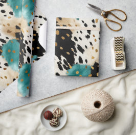 Westerna Cowgirl Cowhide, Turcos Black Cream Guld Presentpapper