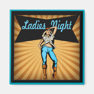 Westerna Cowgirl Dam Natt Magnet