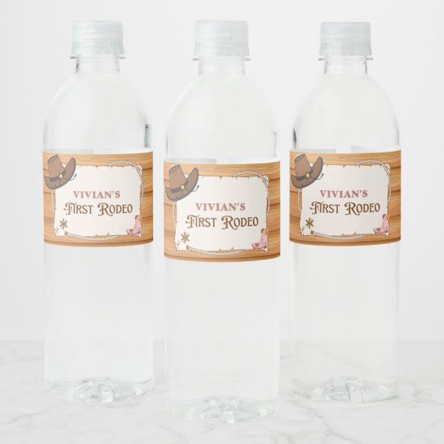 Westerna Cowgirl First Rodeo Birthday Vattenflaskor Etikett (Flaskor)