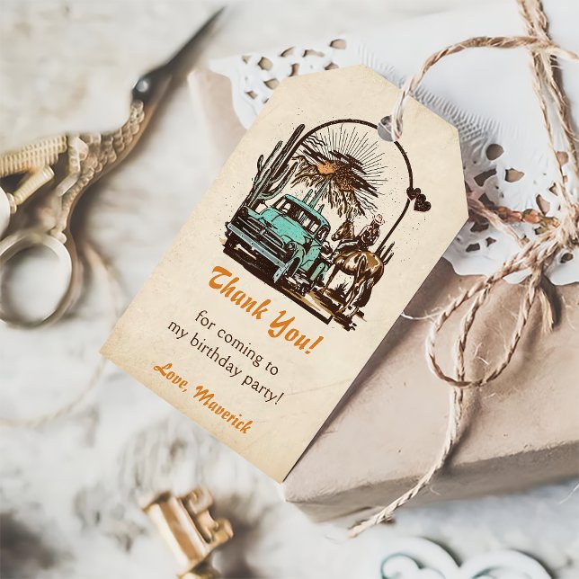 Westerna Cowgirl Födelsedagsfest Gift-Märkre Presentetikett (Skapare uppladdad)