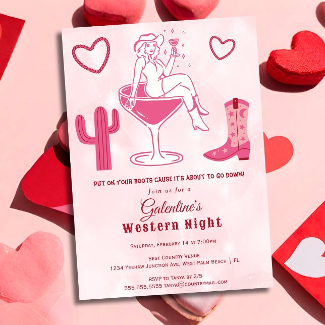 Westerna Cowgirl Galentine-dagen i Cute Land Inbjudningar (Skapare uppladdad)