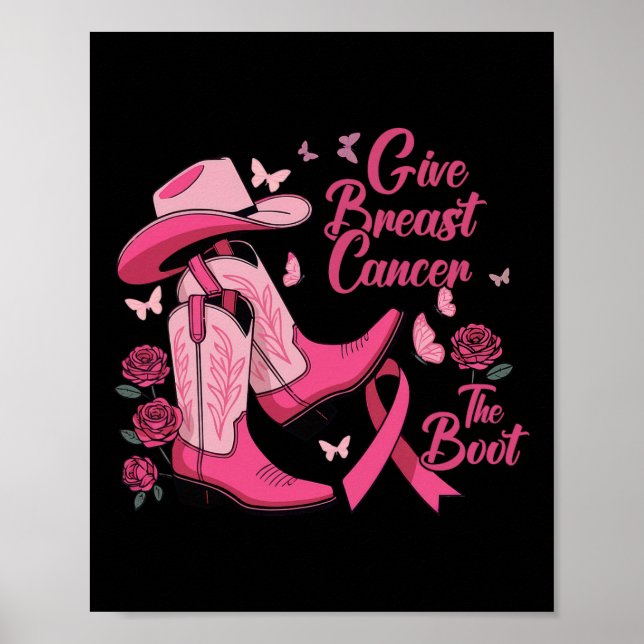 Westerna Cowgirl Ge bröstcancer Boot Awaren Poster (Framsidan)