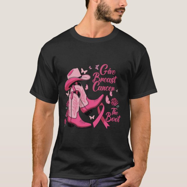 Westerna Cowgirl Ge bröstcancer Boot Awaren T Shirt (Framsida)