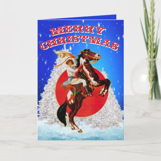 Westerna Cowgirl Horse Winter Scene God jul Helgkort (Framsida)