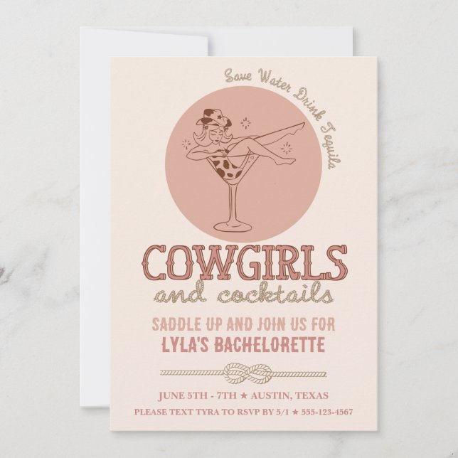 Westerna  Cowgirl och Cocktails Bachelorette Inbjudningar (Framsida)