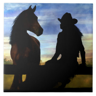 Westerna Cowgirl och Horse Land Kakelplatta