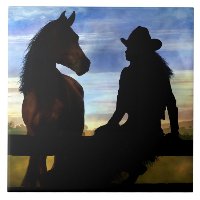 Westerna Cowgirl och Horse Land Kakelplatta (Framsidan)