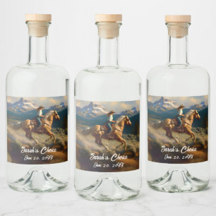 Westerna Cowgirl och Palomino Horse Bröllop Spritflaskor Etikett