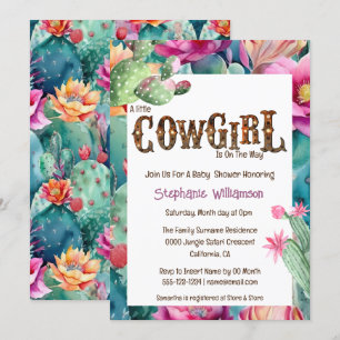 Westerna cowgirl ökcactus tjejer färglös chic inbjudningar