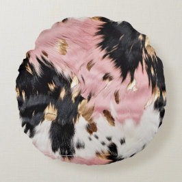 Westerna Cowgirl Rosa Black White Guld Abstrakt Rund Kudde