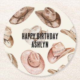 Westerna Cowgirl Rosa Brown Hats Birthday Underlägg Papper Rund